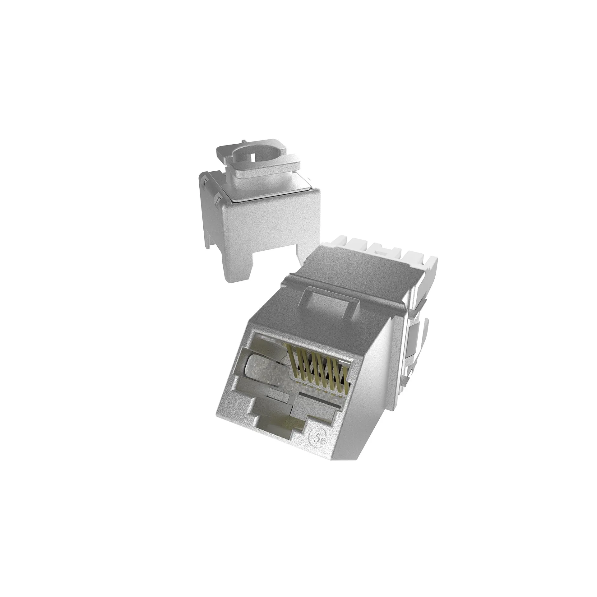 CONECTOR HEMBRA MULTILAN CAT.5E INDUSTRIAL T568A/B BLINDADO ANGULAR – PLATA